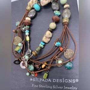 Silpada Vintage Sterling Howlite Coral & Bronzite Multi-Charm Necklace